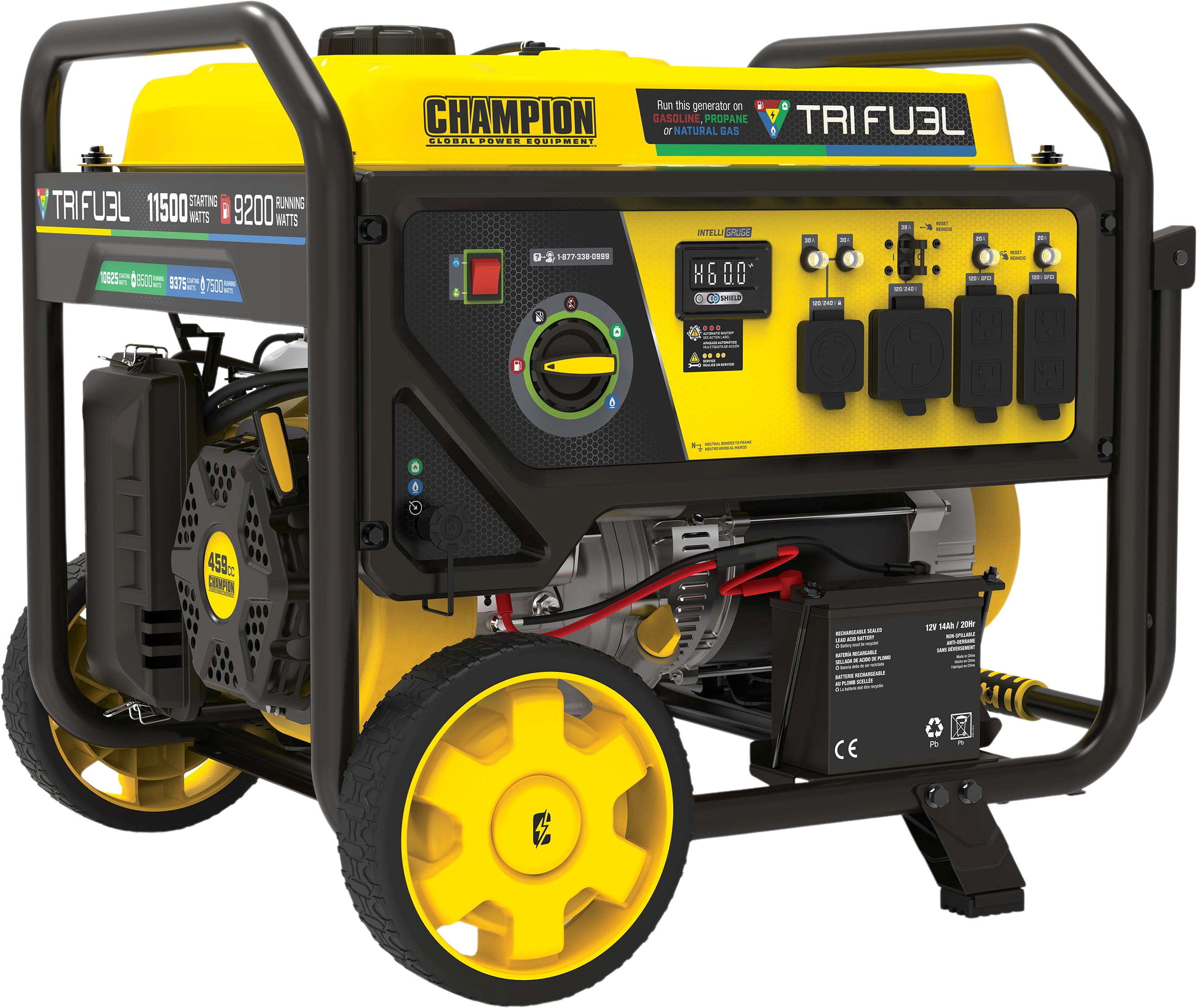 Champion 201412 9200W/11500W Generator Tri-Fuel Gas Propane Natural Gas 50 Amp CO Shield Electric Start New