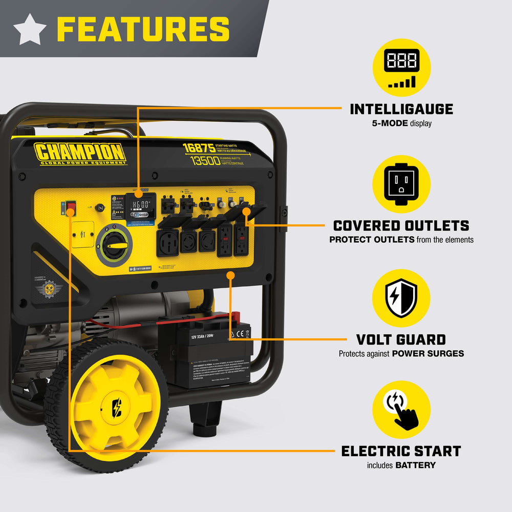 Champion 201414 13500W/16875W Generator Gas 50A CO Shield Electric Start New