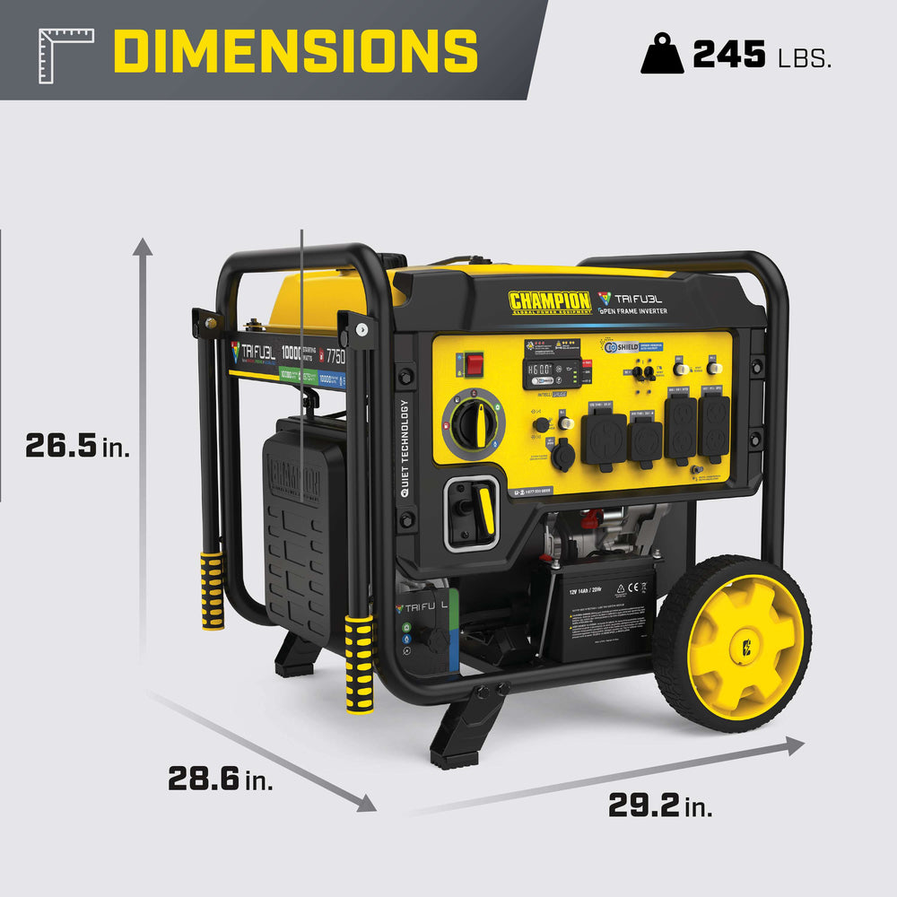 Champion 201520 7750W/10000W Generator Tri Fuel Gas Propane Natural Gas Low THD Inverter 50A CO Shield Electric Start New