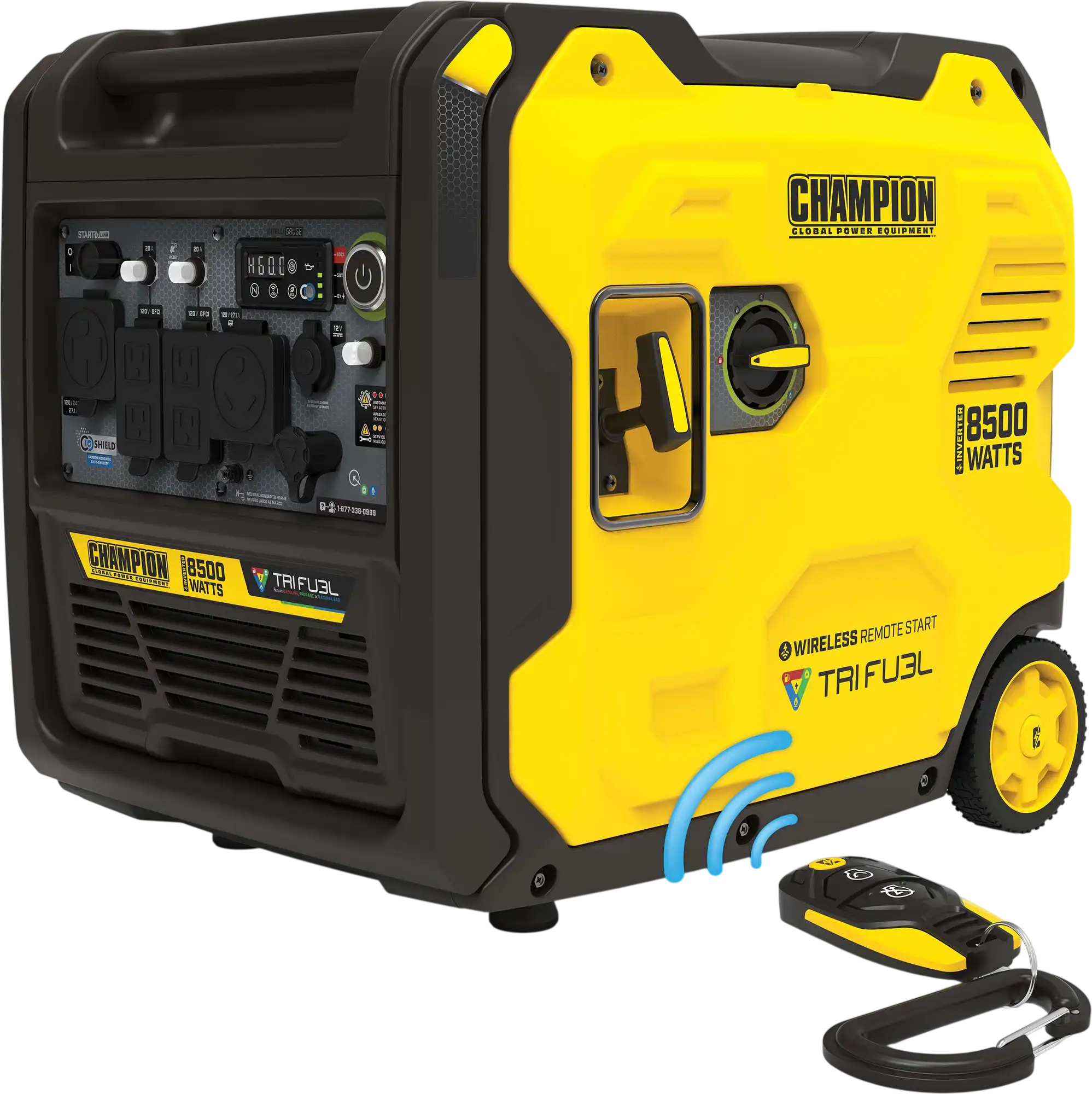 Champion 201537 6500W/8500W Generator Tri Fuel Gas Propane Natural Gas Inverter Low THD 50A CO Shield Remote Start New