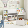 Kids bookcase with reading nook, featuring 6 storage cubbies and removable cushion, ideal for children's rooms.