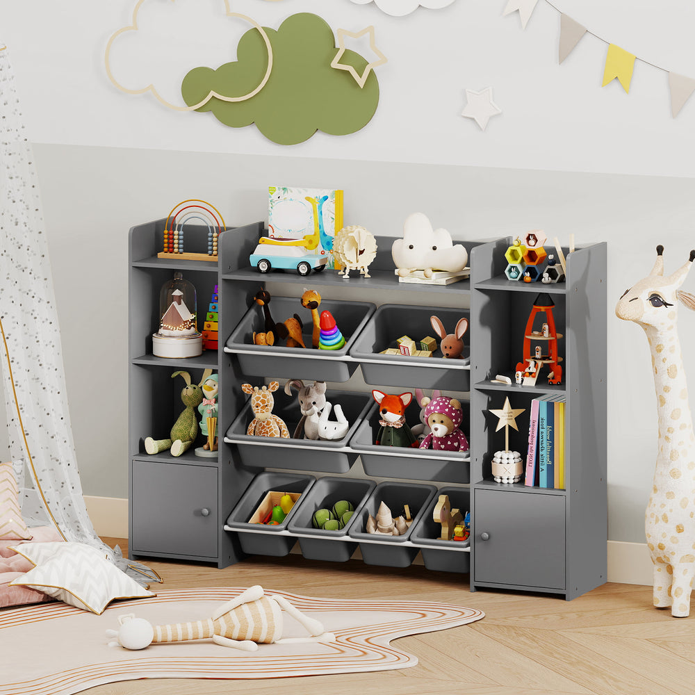 56 inch Large Toy Storage Organizer with 8 Removable Bins and Bookshelf-Gray - Gallery View 1 of 11