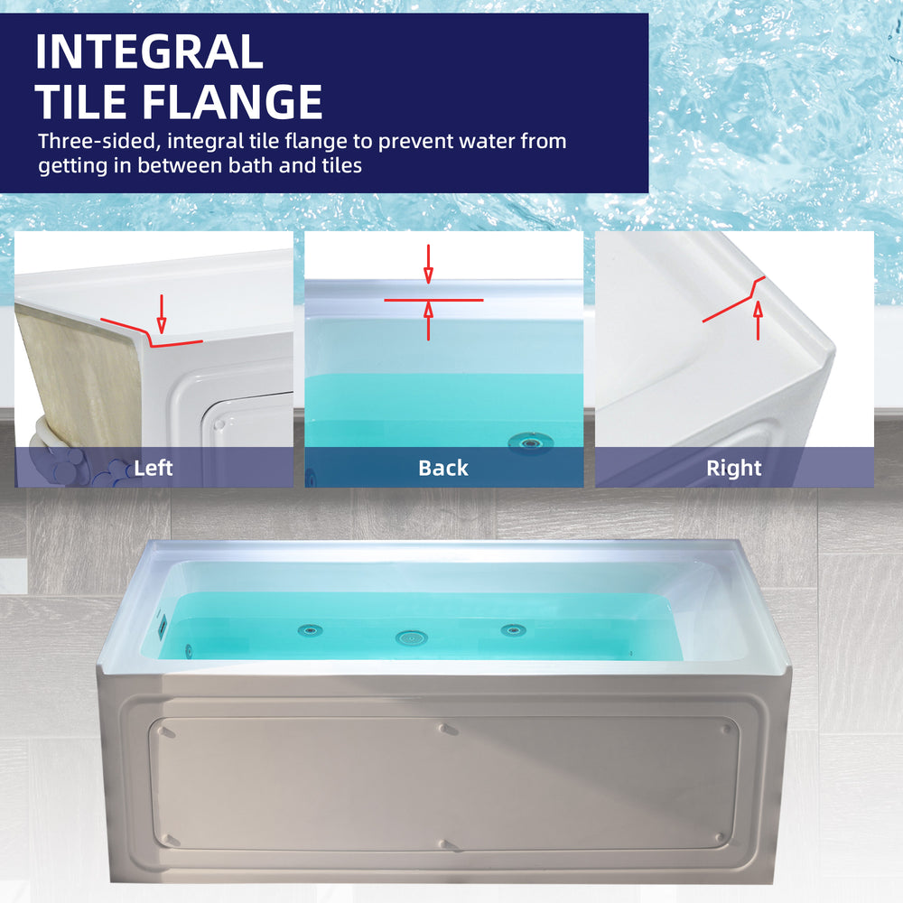 WOODBRIDGE Alcove Bathtub 60 x 30 in. Rectangle Whirlpool Heated Jetted with Left Drain Kit New