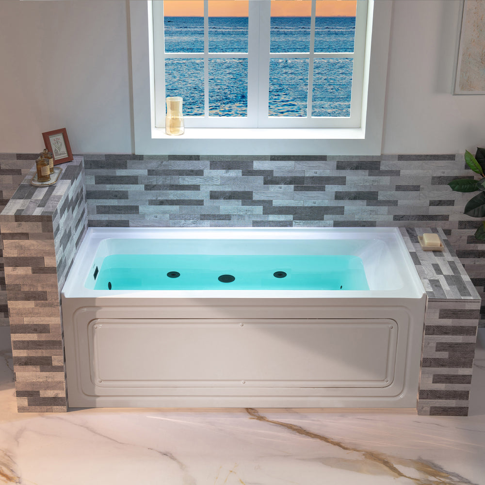WOODBRIDGE Alcove Bathtub 60 x 30 in. Rectangle Whirlpool Heated Jetted with Left Drain Kit New