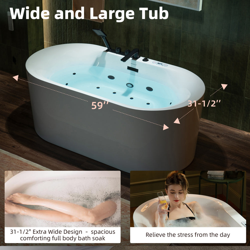 WOODBRIDGE Combination Tub 59 x 31.5 in. Whirlpool and Air Massage Inline Heater with Faucet New