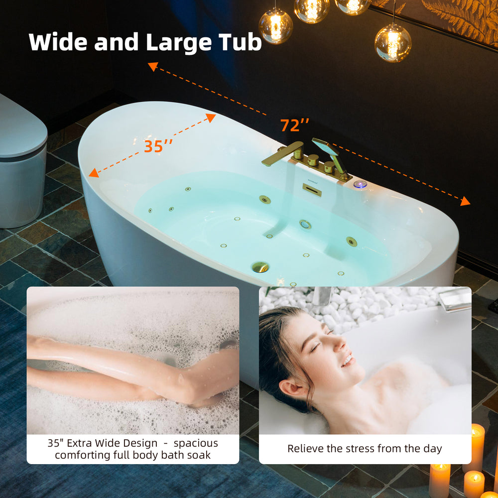 WOODBRIDGE Soaking Combination Tub 72 x 35 in. Whirlpool Air Massage Heated Gold Faucet New