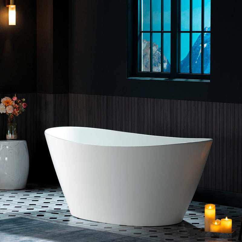 WOODBRIDGE EST0606 Freestanding Bathtub 59" L x 33-1/2" W Solid Surface Stone Resin Matte White New
