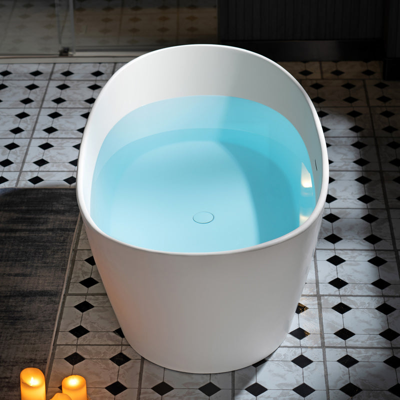WOODBRIDGE EST0606 Freestanding Bathtub 59" L x 33-1/2" W Solid Surface Stone Resin Matte White New