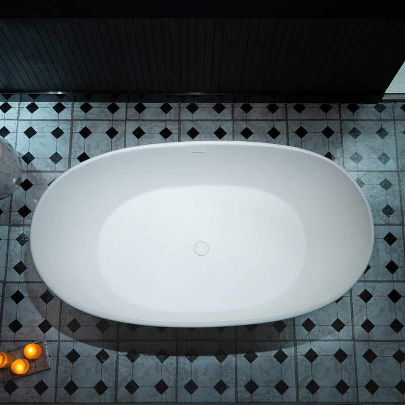 WOODBRIDGE EST0606 Freestanding Bathtub 59" L x 33-1/2" W Solid Surface Stone Resin Matte White New