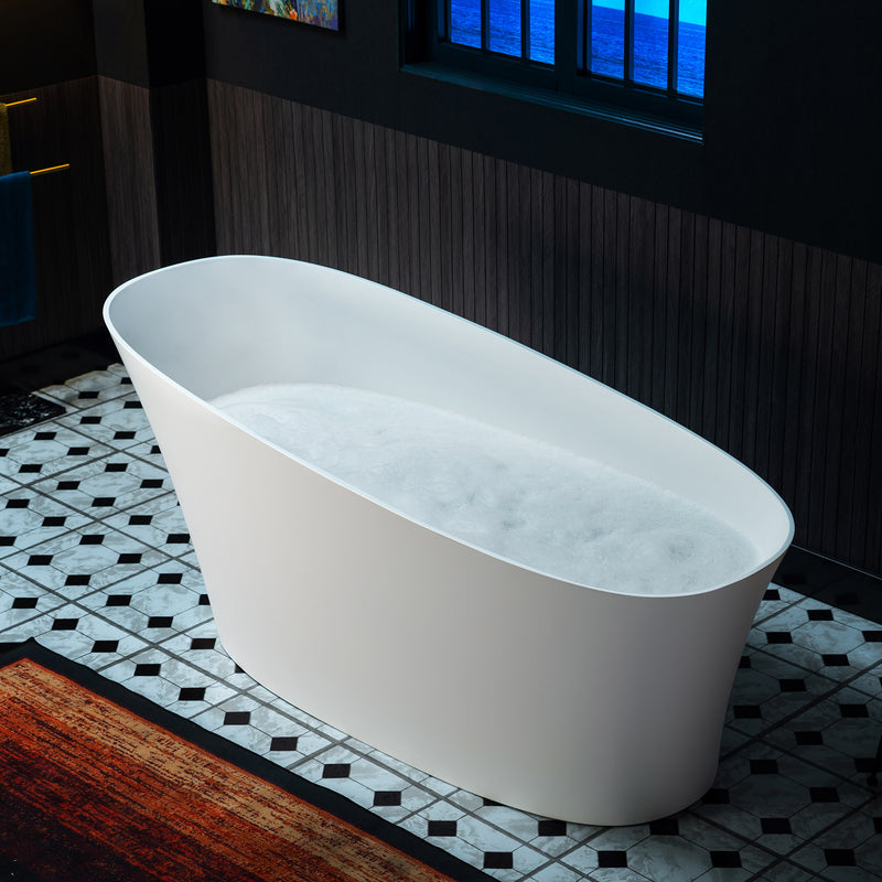 WOODBRIDGE EST0608 Freestanding Bathtub 66-7/8" L x 29-1/2" W Solid Surface Stone Resin Matte White New