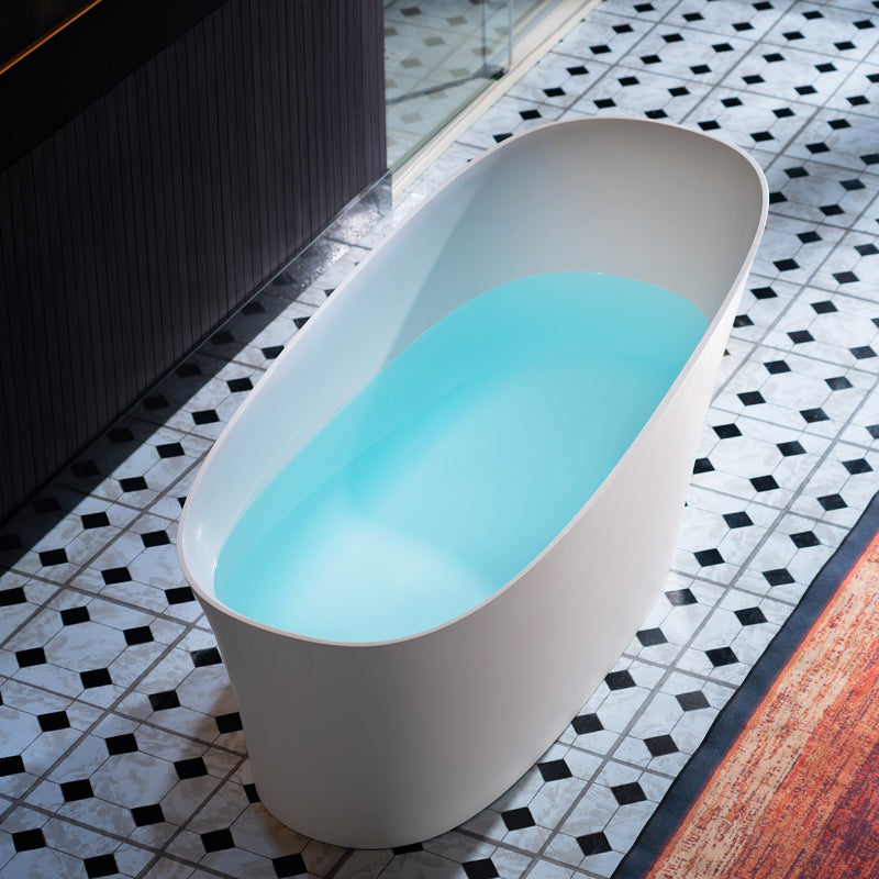 WOODBRIDGE EST0608 Freestanding Bathtub 66-7/8" L x 29-1/2" W Solid Surface Stone Resin Matte White New