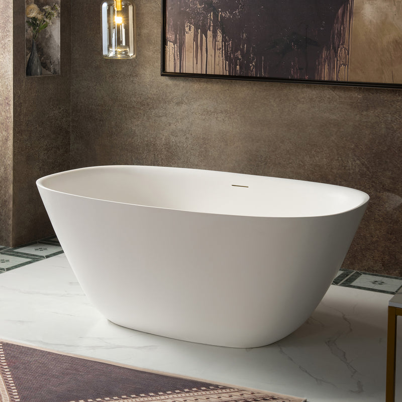 WOODBRIDGE EST0603 Freestanding Bathtub 55-1/8" L x 31-1/2" W Solid Surface Stone Resin Matte White New
