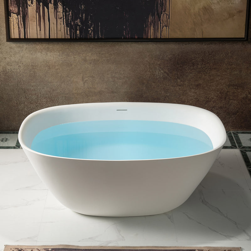 WOODBRIDGE EST0603 Freestanding Bathtub 55-1/8" L x 31-1/2" W Solid Surface Stone Resin Matte White New