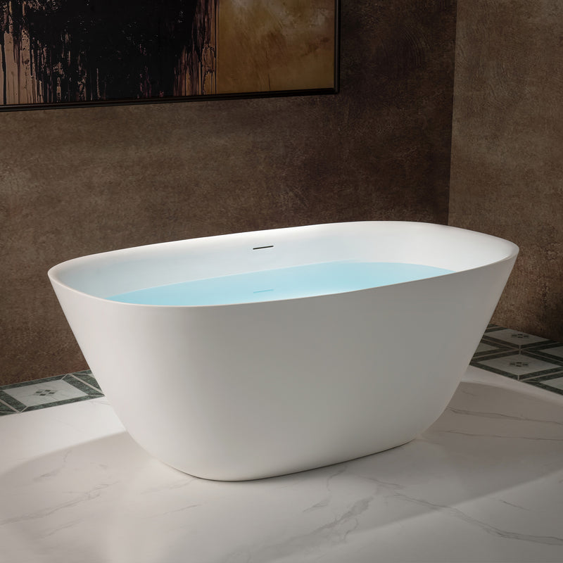 WOODBRIDGE EST0603 Freestanding Bathtub 55-1/8" L x 31-1/2" W Solid Surface Stone Resin Matte White New