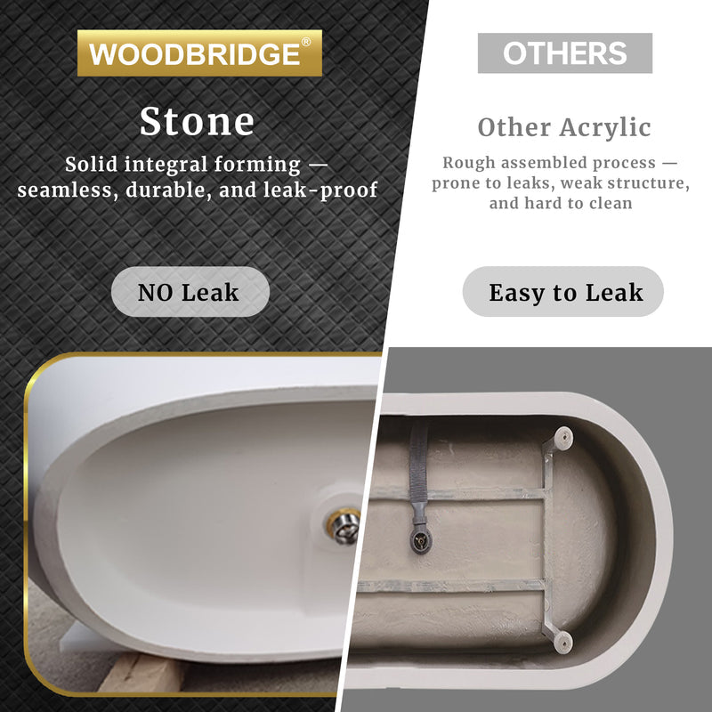 WOODBRIDGE EST0603 Freestanding Bathtub 55-1/8" L x 31-1/2" W Solid Surface Stone Resin Matte White New