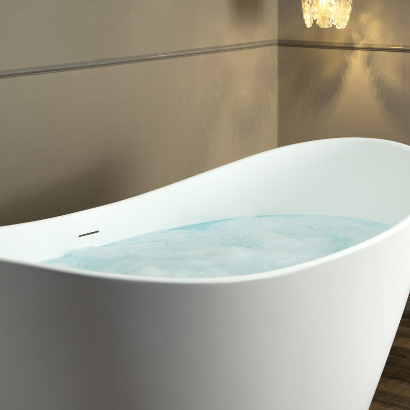 WOODBRIDGE EST0015 Freestanding Bathtub 66-7/8" L x 31-1/2" W Stone Resin Luxury Contemporary Solid Surface Matte White New