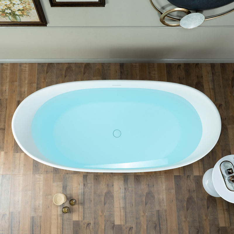 WOODBRIDGE EST0015 Freestanding Bathtub 66-7/8" L x 31-1/2" W Stone Resin Luxury Contemporary Solid Surface Matte White New
