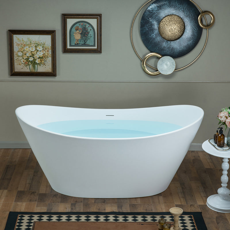 WOODBRIDGE EST0015 Freestanding Bathtub 66-7/8" L x 31-1/2" W Stone Resin Luxury Contemporary Solid Surface Matte White New
