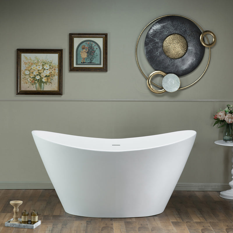 WOODBRIDGE EST0016 Freestanding Bathtub 59" L x 29-1/8" W Stone Resin Solid Surface Matte White New