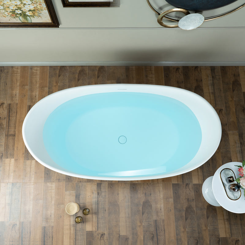 WOODBRIDGE EST0016 Freestanding Bathtub 59" L x 29-1/8" W Stone Resin Solid Surface Matte White New