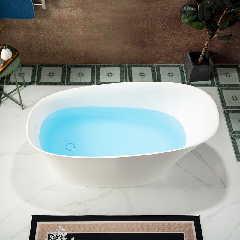 WOODBRIDGE EST0607 Freestanding Bathtub 59" L x 29-1/2" W Luxury Contemporary Solid Surface Stone Resin in Matte White New