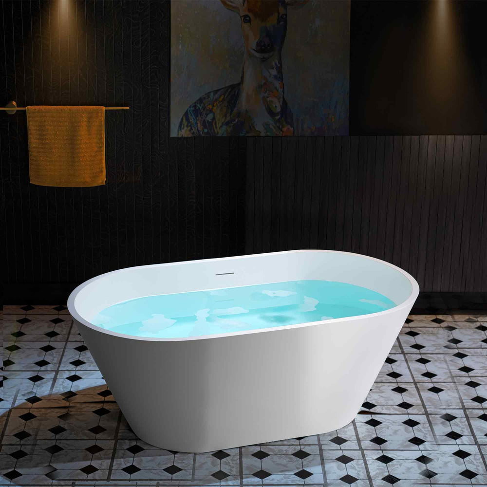 WOODBRIDGE B0041-2.0 Freestanding Solid Surface Stone Resin Bathtub 59" Matte White New