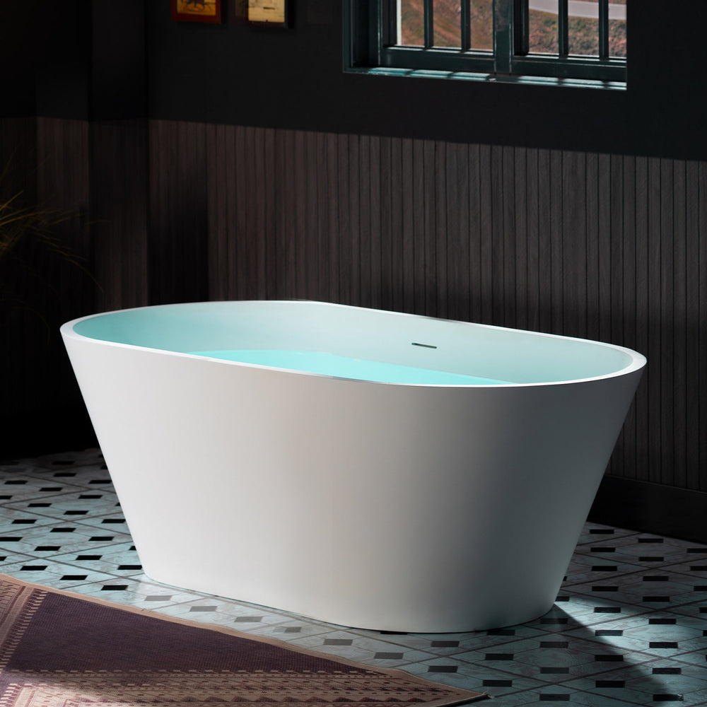 WOODBRIDGE B0041-2.0 Freestanding Solid Surface Stone Resin Bathtub 59" Matte White New