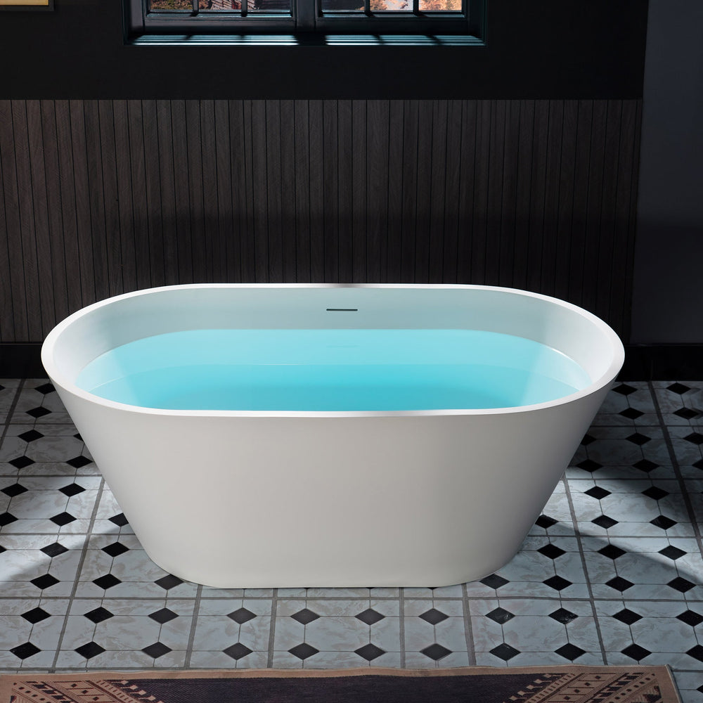WOODBRIDGE B0041-2.0 Freestanding Solid Surface Stone Resin Bathtub 59" Matte White New