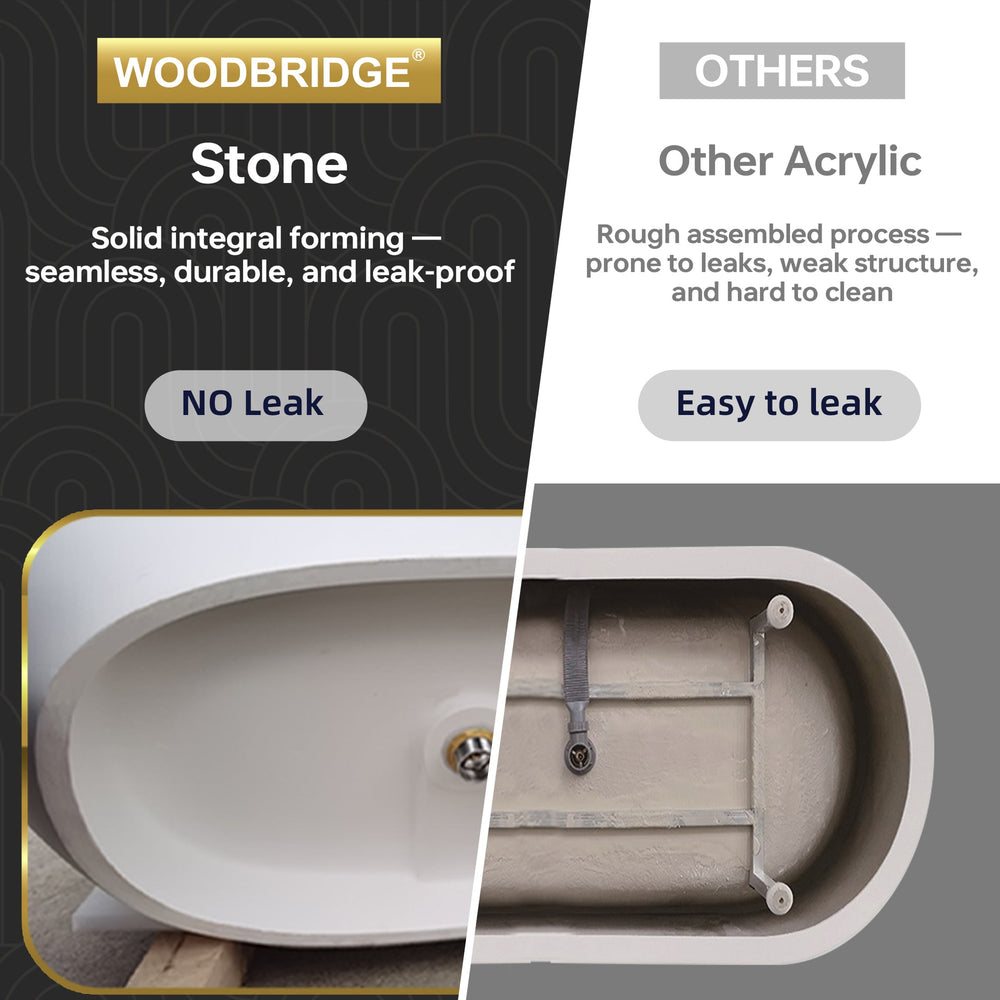WOODBRIDGE B0041-2.0 Freestanding Solid Surface Stone Resin Bathtub 59" Matte White New