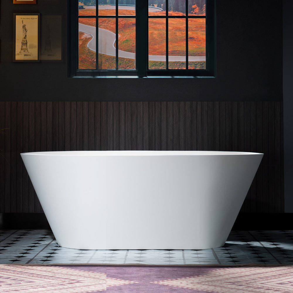 WOODBRIDGE B0041-2.0 Freestanding Solid Surface Stone Resin Bathtub 59" Matte White New