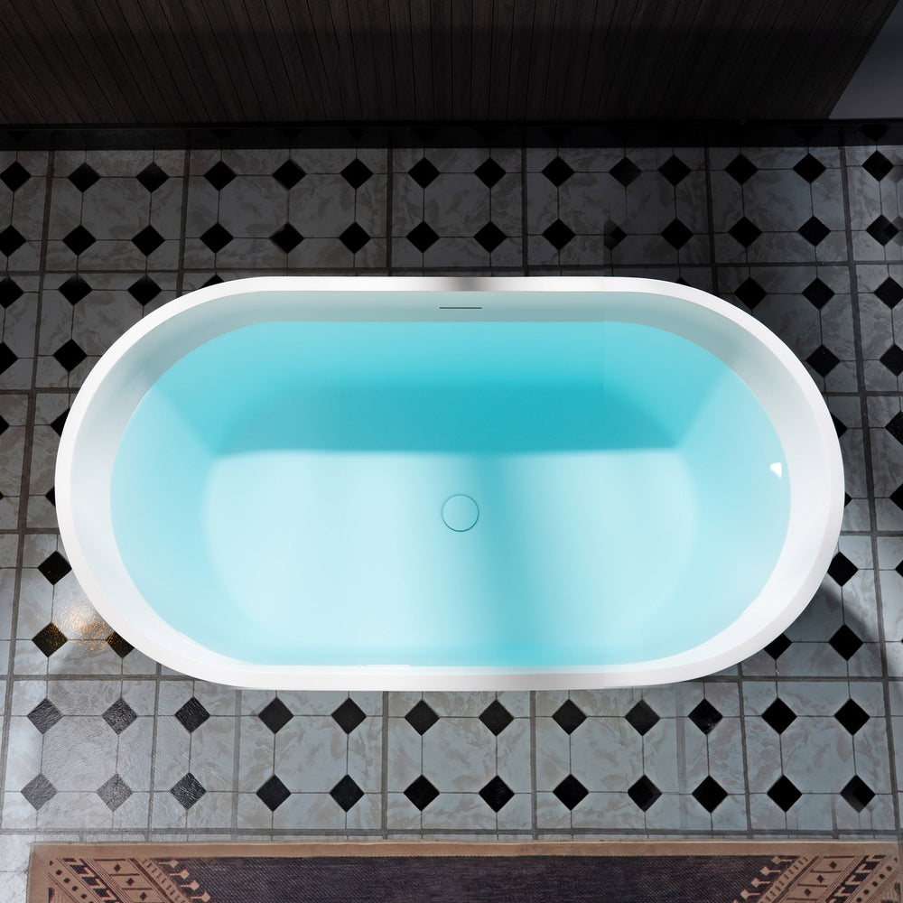 WOODBRIDGE B0041-2.0 Freestanding Solid Surface Stone Resin Bathtub 59" Matte White New