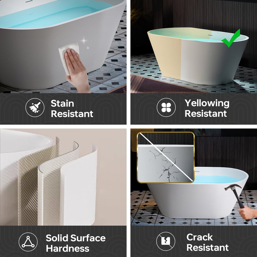 WOODBRIDGE B0041-2.0 Freestanding Solid Surface Stone Resin Bathtub 59" Matte White New
