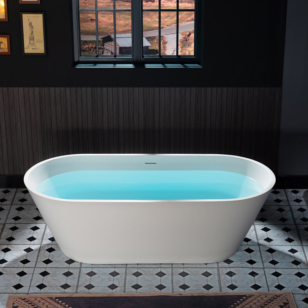 WOODBRIDGE B0042-2.0 Freestanding Solid Surface Stone Resin Bathtub 67" Matte White New