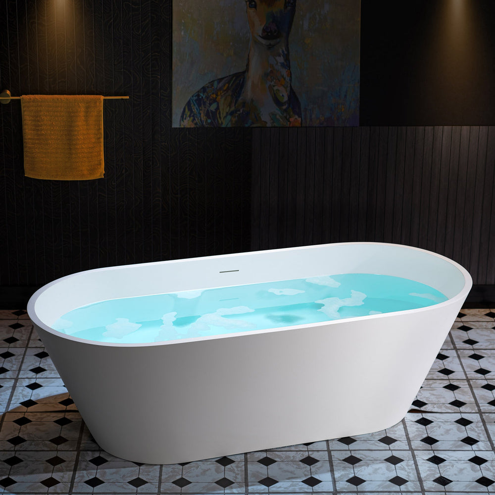 WOODBRIDGE B0042-2.0 Freestanding Solid Surface Stone Resin Bathtub 67" Matte White New