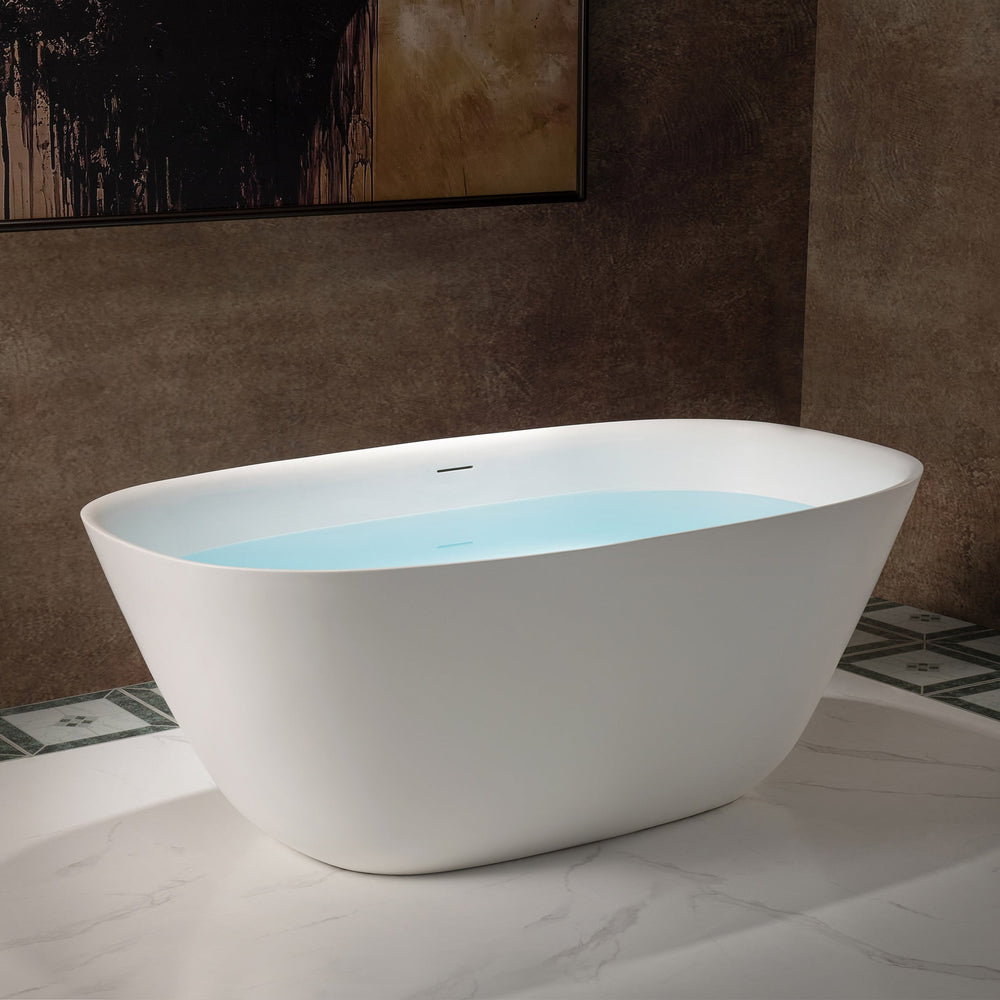 WOODBRIDGE B0047-2.0 Freestanding Solid Surface Stone Resin Bathtub 59" Matte White New