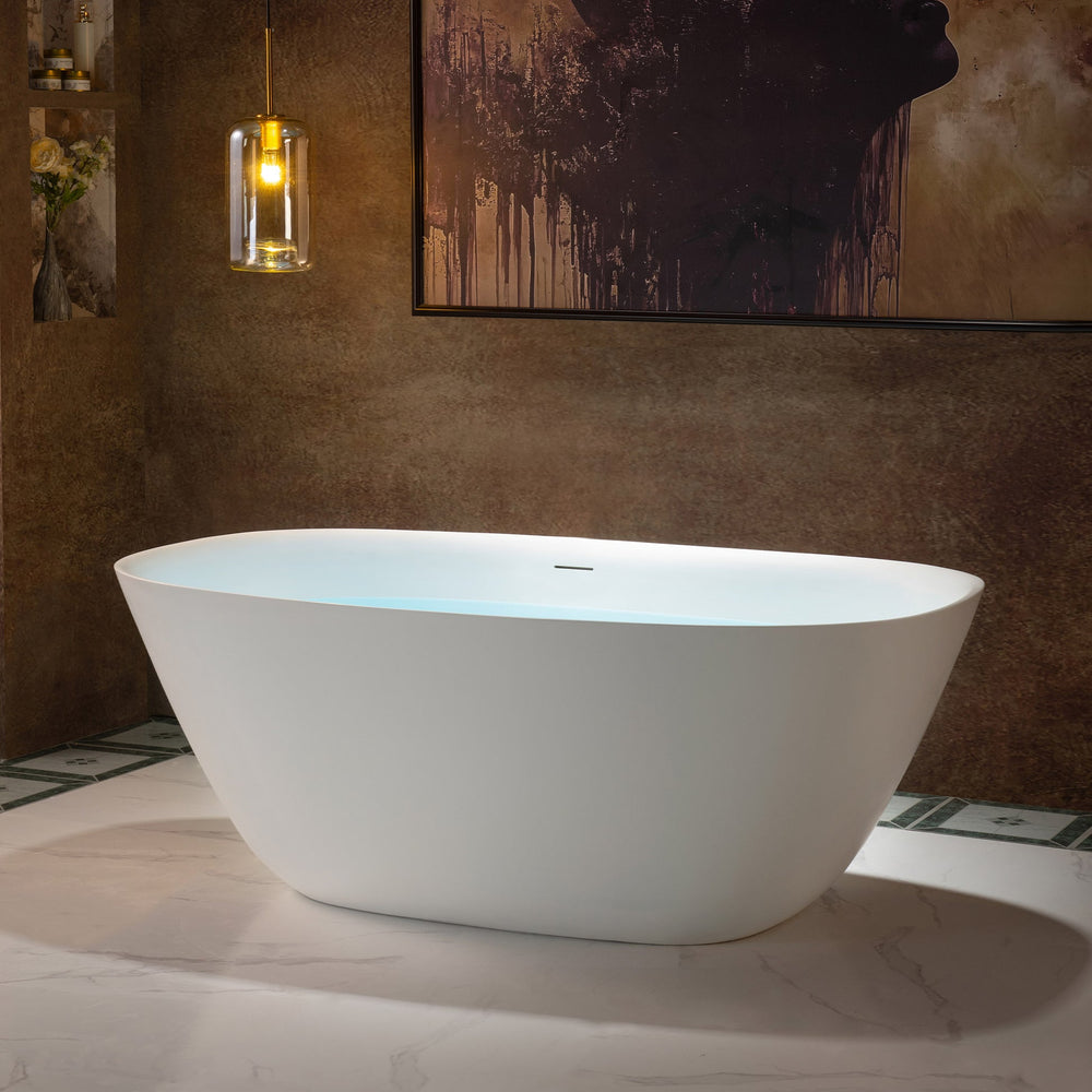 WOODBRIDGE B0047-2.0 Freestanding Solid Surface Stone Resin Bathtub 59" Matte White New