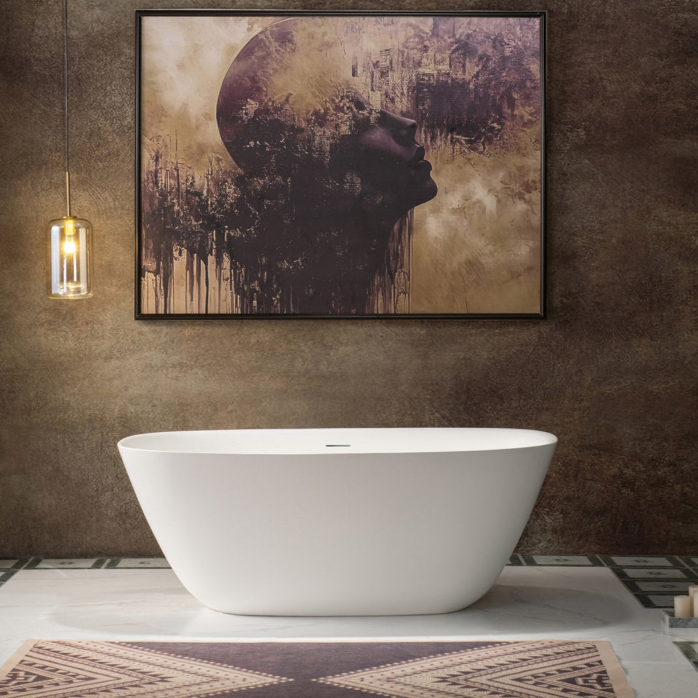 WOODBRIDGE B0047-2.0 Freestanding Solid Surface Stone Resin Bathtub 59" Matte White New