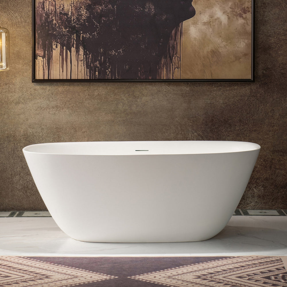 WOODBRIDGE B0047-2.0 Freestanding Solid Surface Stone Resin Bathtub 59" Matte White New