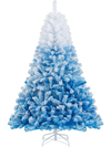 6FT artificial Christmas tree with 456 flocked branch tips in a gradient blue design, perfect for holiday decor.