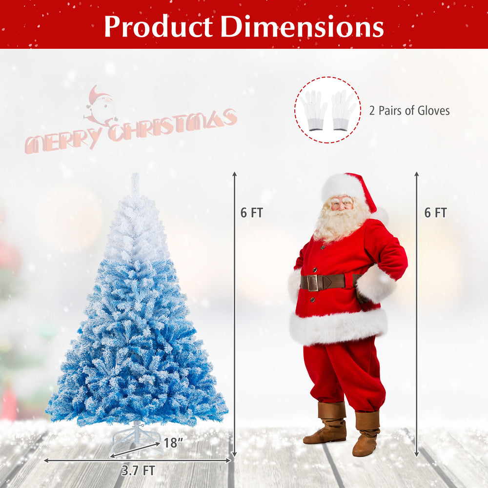 6FT artificial Christmas tree with 456 branch tips, gradient design, and folding metal stand for festive holiday decor.