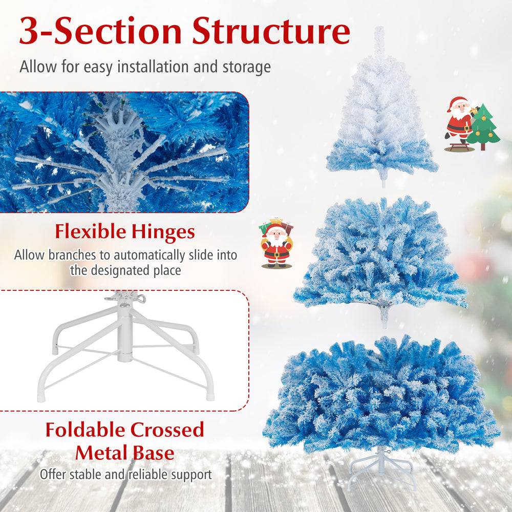 6FT artificial Christmas tree with 456 flocked branch tips and a folding metal stand for easy setup and stability.
