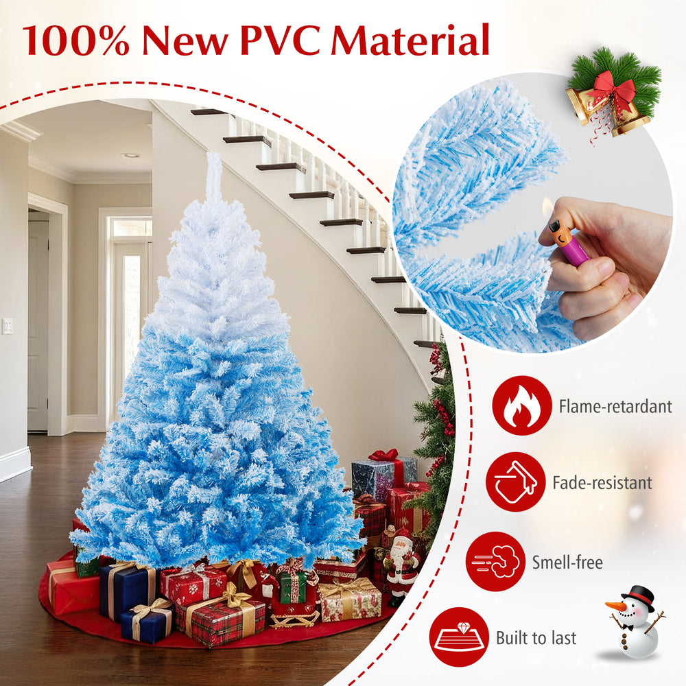6FT artificial Christmas tree with 456 flocked branch tips, gradient design, and folding metal stand for festive decor.