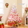 6FT artificial Christmas tree with 456 flocked branch tips and a folding metal stand, perfect for holiday decor.