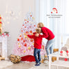 6FT artificial Christmas tree with flocked branch tips and folding metal stand, perfect for holiday decorating at home.