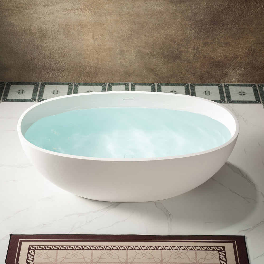 WOODBRIDGE B0044-2.0 Freestanding Solid Surface Stone Resin Bathtub 61" Matte White New