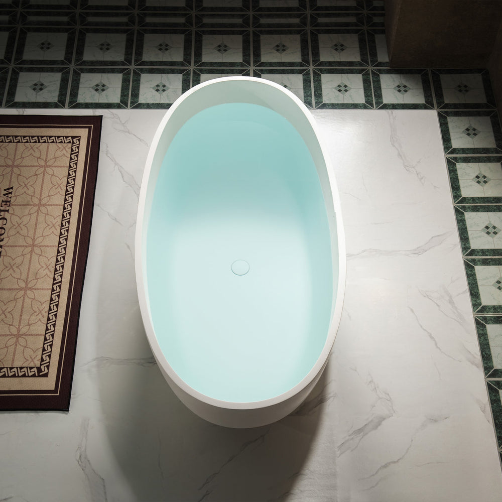 WOODBRIDGE B0044-2.0 Freestanding Solid Surface Stone Resin Bathtub 61" Matte White New