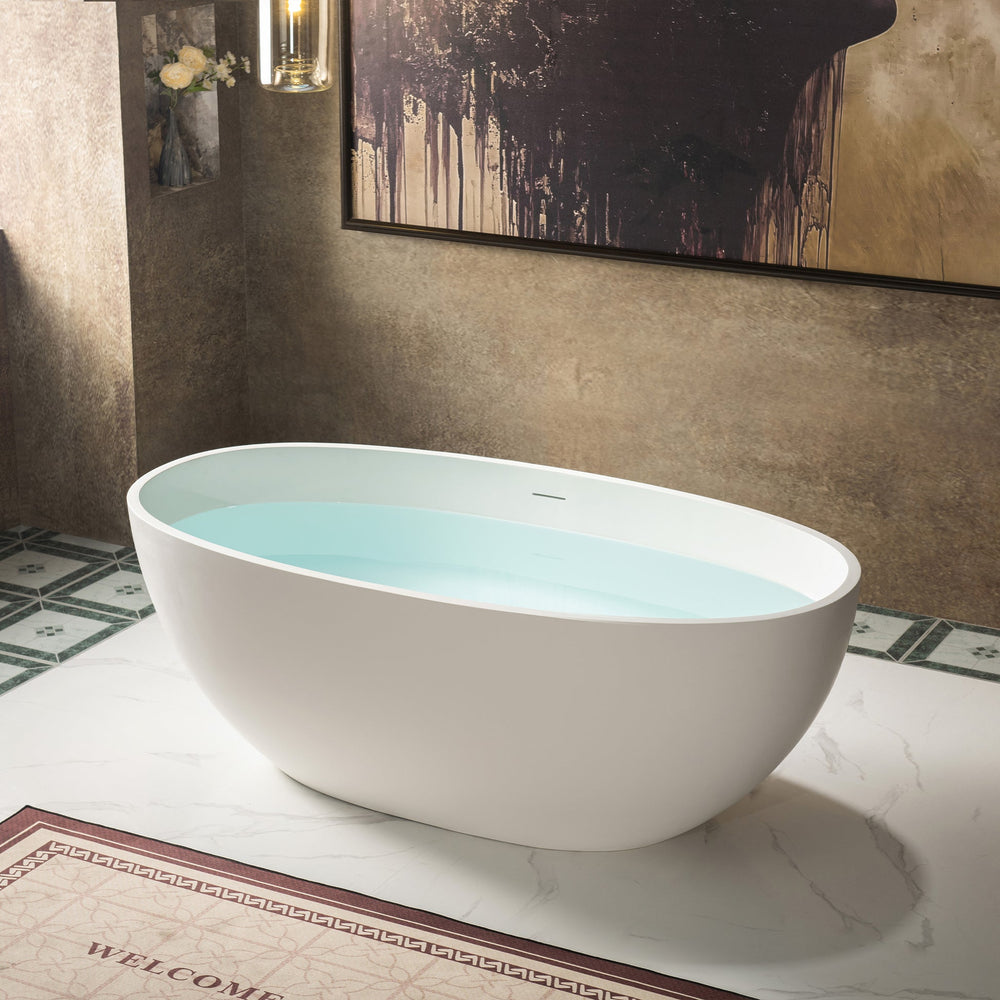 WOODBRIDGE B0044-2.0 Freestanding Solid Surface Stone Resin Bathtub 61" Matte White New