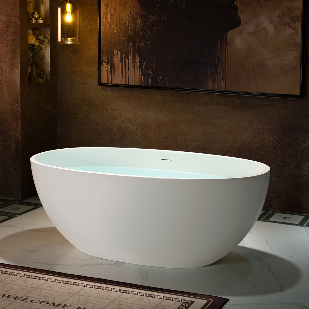 WOODBRIDGE B0044-2.0 Freestanding Solid Surface Stone Resin Bathtub 61" Matte White New