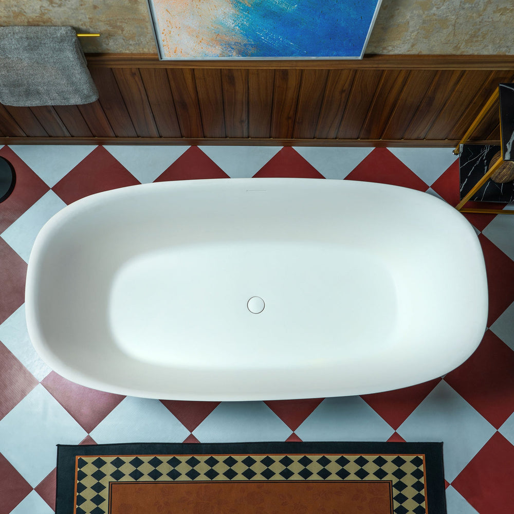 WOODBRIDGE B0048-2.0 Contemporary Freestanding Solid Surface Stone Resin Bathtub 67" Matte White New