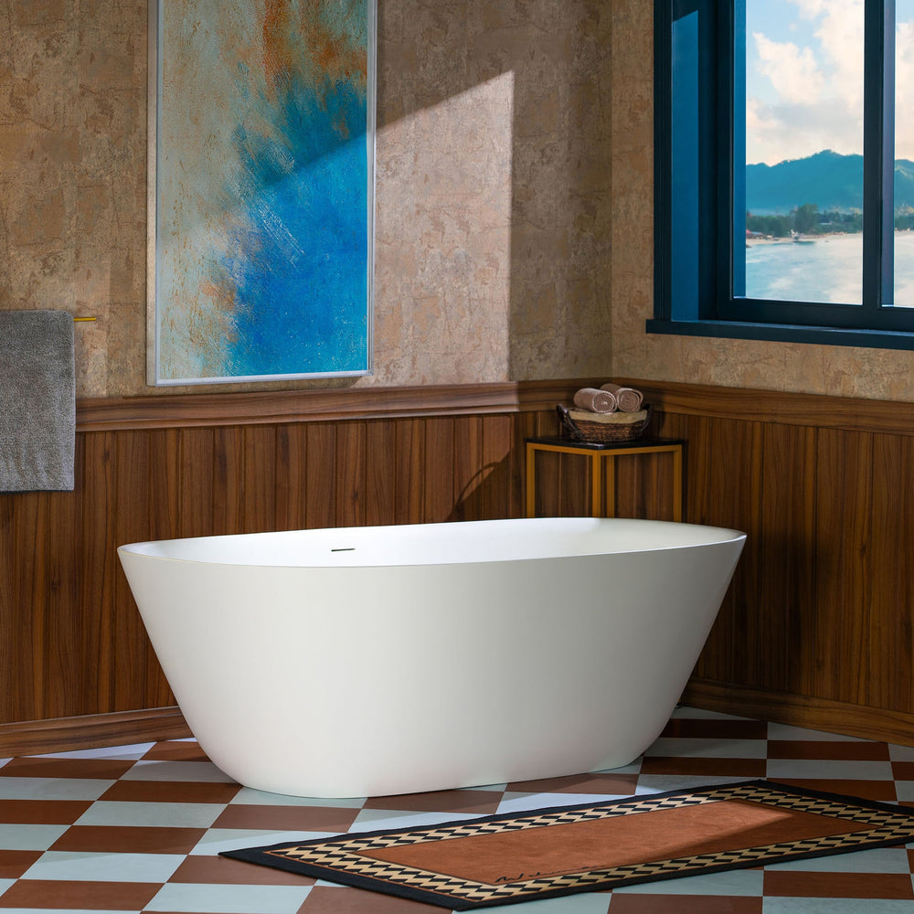 WOODBRIDGE B0048-2.0 Contemporary Freestanding Solid Surface Stone Resin Bathtub 67" Matte White New